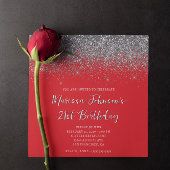 Sparkly Silver Glitter Red 21st Birthday Kaart