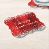 Sparkly Silver Glitter Red Folie Happy Jubileum Kartonnen Onderzetters (Gekanteld)