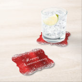 Sparkly Silver Glitter Red Folie Happy Jubileum Kartonnen Onderzetters (Insitu)