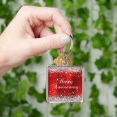 Sparkly Silver Glitter Red Folie Happy Jubileum Sleutelhanger (Hand)