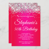 Sparkly Silver Glitter Red Magenta gradiënt Kaart (Voorkant / Achterkant)