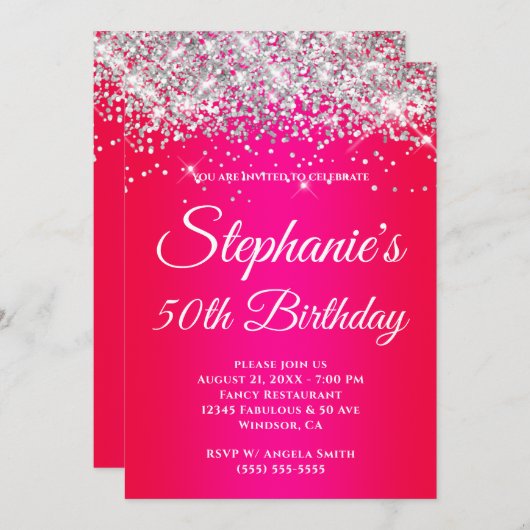 Sparkly Silver Glitter Red Magenta gradiënt Kaart (Voorkant / Achterkant)