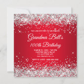 Sparkly Silver Glitter Red Ombre 100th Birthday Kaart (Voorkant)