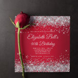 Sparkly Silver Glitter Red Ombre 40th Birthday Kaart<br><div class="desc">Een elegant fancy monogram 40e verjaardag uitnodiging voor haar. Faux zilverglitter-korrelglansglas met sparkles tegen een donker en helder rood ombre grafisch afbeelding. Het fancy klassieke zwarte en witte kalligrafiemonogram op de rug kan worden aangepast. Een mooie uitnodiging voor je zus op haar veertigste mijlpaal verjaardag. Alle zilvergrijze glitterelementen en witte...</div>