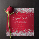 Sparkly Silver Glitter Red Ombre 80th Birthday Kaart
