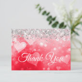 Sparkly Silver Glitter Red Roze Gradiënt Heet Bedankkaart (Staand voorkant)