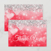 Sparkly Silver Glitter Red Roze Gradiënt Heet Bedankkaart (Voorkant / Achterkant)