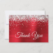 Sparkly Silver Glitter Red Satin Ombre Folie Bedankkaart (Voorkant)