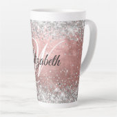 Sparkly Silver Glitter Roos Blush Folie Monogram Latte Mok (Rechterhoek)