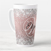 Sparkly Silver Glitter Roos Blush Folie Monogram Latte Mok (Linkerhoek)