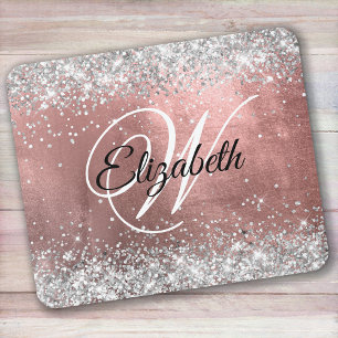 Sparkly Silver Glitter Roos Blush Folie Monogram Muismat