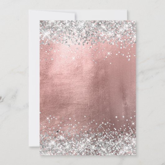 Sparkly Silver Glitter Roos Gold Foil Birthday Kaart (Achterkant)
