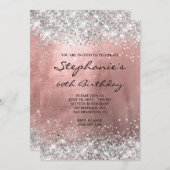 Sparkly Silver Glitter Roos Gold Foil Birthday Kaart (Voorkant / Achterkant)
