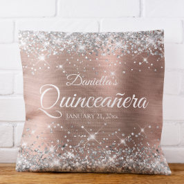 Sparkly Silver Glitter Roos Gold Foil Quinceañera Kussen