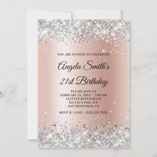 Sparkly Silver Glitter Roos Gold Shimmer Birthday Kaart (Voorkant)
