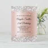 Sparkly Silver Glitter Roos Gold Shimmer Birthday Kaart (Staand voorkant)