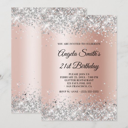 Sparkly Silver Glitter Roos Gold Shimmer Birthday Kaart (Voorkant / Achterkant)