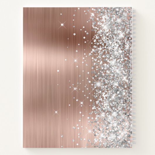 Sparkly Silver Glitter Roos Gouden Glam Girly Naam Notitieboek (Achterkant)