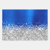 Sparkly Silver Glitter Royal Blue Faux Folie Inpakpapier Vel (Voorkant 2)