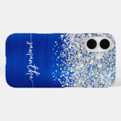 Sparkly Silver Glitter Royal Blue Glam Naam Case-Mate iPhone Case (Achterkant (horizontaal))