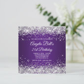 Sparkly Silver Glitter Royal Paars 21st Birthday Kaart (Staand voorkant)