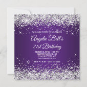 Sparkly Silver Glitter Royal Paars 21st Birthday Kaart (Voorkant)