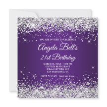 Sparkly Silver Glitter Royal Paars 21st Birthday