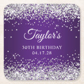 Sparkly Silver Glitter Royal Paars 30th Birthday Kartonnen Onderzetters (Voorkant)