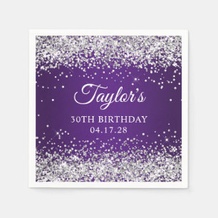 Sparkly Silver Glitter Royal Paars 30th Birthday Servet