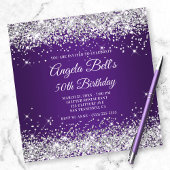 Sparkly Silver Glitter Royal Paars 50th Birthday Kaart