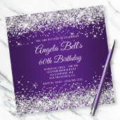 Sparkly Silver Glitter Royal Paars 60th Birthday Kaart