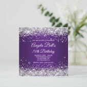 Sparkly Silver Glitter Royal Paars 70th Birthday Kaart (Staand voorkant)