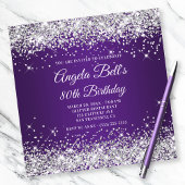 Sparkly Silver Glitter Royal Paars 80th Birthday Kaart