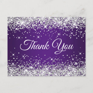 Sparkly Silver Glitter Royal Paars Dank u Briefkaart
