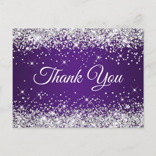 Sparkly Silver Glitter Royal Paars Dank u Briefkaart (Voorkant)