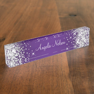 Sparkly Silver Glitter Royal Paars Ombre Naambordje