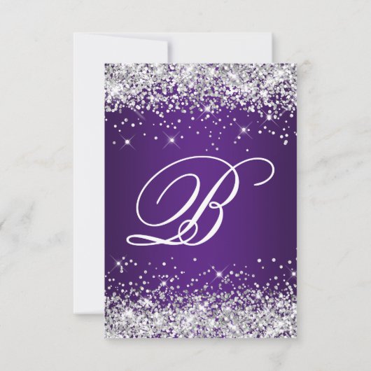 Sparkly Silver Glitter Royal Paars Ombre RSVP Kaartje (Achterkant)