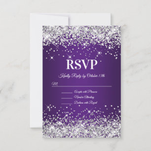 Sparkly Silver Glitter Royal Paars Ombre RSVP Kaartje