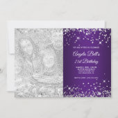 Sparkly Silver Glitter Royal Paars Photo Birthday Kaart (Voorkant)