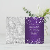 Sparkly Silver Glitter Royal Paars Photo Birthday Kaart (Staand voorkant)