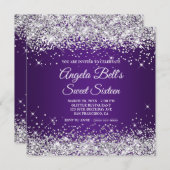 Sparkly Silver Glitter Royal Paars Sweet Sixteen Kaart (Voorkant / Achterkant)