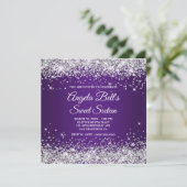 Sparkly Silver Glitter Royal Paars Sweet Sixteen Kaart (Staand voorkant)