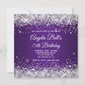 Sparkly Silver Glitter Royal Paarse 75e verjaardag Kaart (Voorkant)