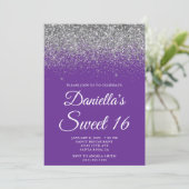 Sparkly Silver Glitter Royal Purple Sweet 16 Kaart (Staand voorkant)
