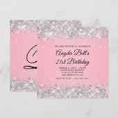 Sparkly Silver Glitter Roze 21e Verjaardag Kaart (Voorkant / Achterkant)