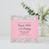 Sparkly Silver Glitter Roze 21e Verjaardag Kaart (Staand voorkant)