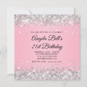 Sparkly Silver Glitter Roze 21e Verjaardag Kaart (Voorkant)