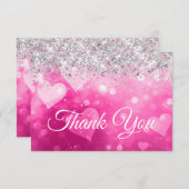 Sparkly Silver Glitter Roze Gradiënt Hart Bedankkaart (Voorkant / Achterkant)