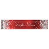 Sparkly Silver Glitter Ruby Red Folie Naambordje (Voorkant)