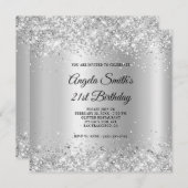 Sparkly Silver Glitter Satin Shimmer 21st Birthday Kaart (Voorkant / Achterkant)